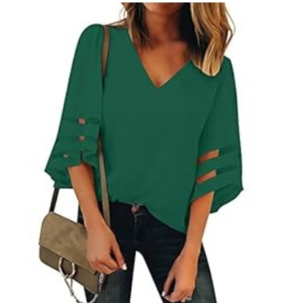 3/4 Bell Sleeve Shirt Mesh Panel